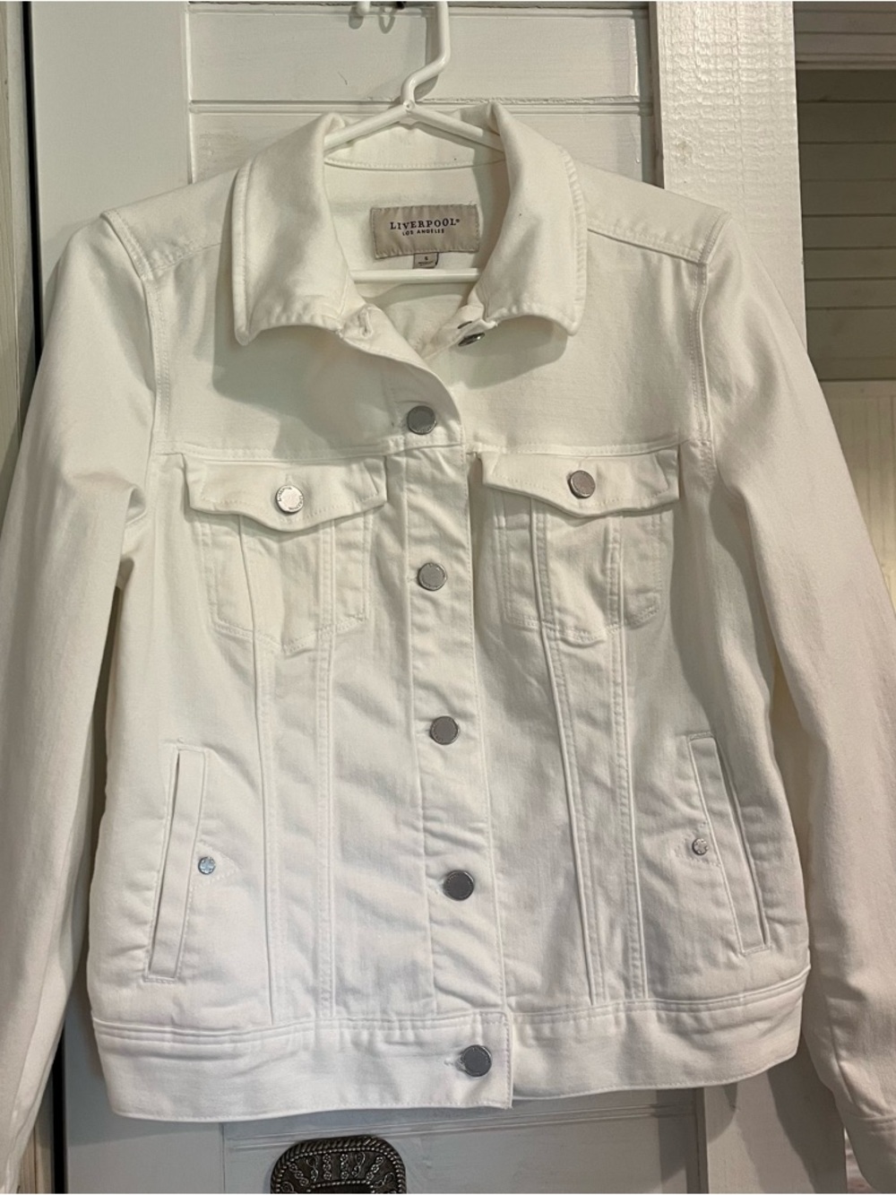 Liverpool White Denim Jacket - Women's Button-Up Jean Jacket